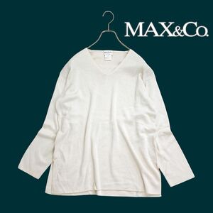 11T350☆ MAX&Co. tricot マックスアンドコー ベージュ イタリア製ウール 薄手 Vネック ニット セーター 春秋冬 トップス レディース S