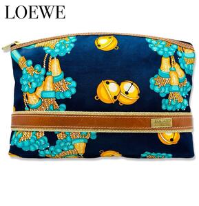 LOEWE ロエベ レザー 鈴 ポーチ マルチケース 化粧 小物入れ レディース ネイビー