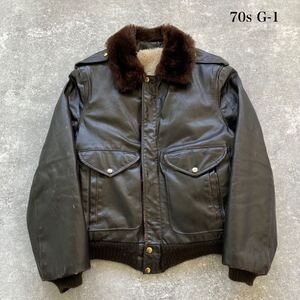 【VINTAGE】G-1 フライトジャケット レザージャケット ヴィンテージ ボアライナー タロンジップ TALON ブラウン 本革 70s 70年代 