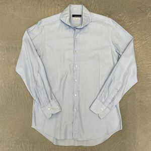 イセタンメンズ◆ヘリンボーン ホリゾンタルカラー シャツ サックスブルー 41 ISETAN MEN’S ワイドカラー ドレスシャツ コットン メンズ