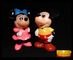 【海蛍】三菱銀行 ミッキーマウス ミニーマウス フィギュア 当時物 貯金箱 2点セット①