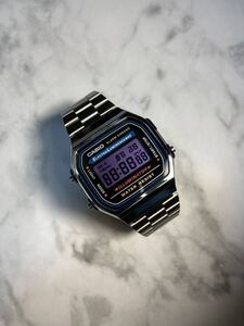 新品！★カスタム★【送料無料】CASIO A168WA-1 パープル液晶 ELバックライト搭載 チープカシオ カスタム タイメックス ALBA 好き必見！