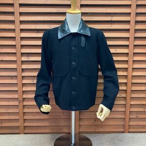 送料無料 N 080【Paul Smith ポールスミス】レザー切替 ウールジャケット ブラック SIZE M