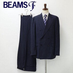 新品◆BEAMS F ビームスF ストライプ柄 ダブル スーツ セットアップ 紺 ネイビー 56 8R