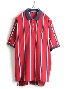 90s 大きいサイズ XL ■ POLO GOLF ラルフローレン ストライプ 鹿の子 半袖 ポロシャツ ( メンズ ) 古着 90年代 ポロ ゴルフ 半袖シャツ 赤