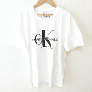 未使用 CALVIN KLEIN JEANS カルバンクラインジーンズ CKモノグラムTシャツ 半袖 クルーネック カットソー M ホワイト ◆