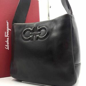 1円/美品● フェラガモ Salvatore Ferragamo ショルダーバッグ ハンドバッグ ワンショルダー ガンチーニ ロゴ 型押し ブラウン レザー