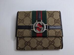 12.GUCCI 2つ折り シェリーライン GG キャンバス ブラウン