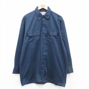 XL/古着 ディッキーズ Dickies 長袖 ワーク シャツ メンズ 00s ロング丈 紺 ネイビー 24nov05 中古 トップス