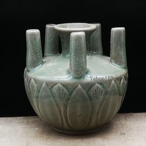 宋代の耀州窯五管瓶 燭台 生け花 陶磁器 装飾品 現代工芸品美術品 置物