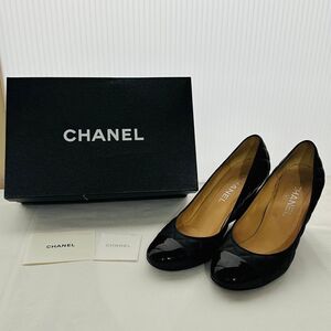 yt5044【60】//CHANEL★パンプス　レザー　パテント　ココマーク　マトラッセ　ブラック　シャネル　サイズ38　24㎝　箱付き（破損個所あり