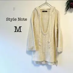 2110【Style Note】フード付き七分袖ニット(M)Vネック　モヘヤ