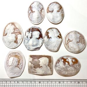 1円〜!!（シェルカメオおまとめ136.9g）j 約684.5ct ルース 裸石 宝石 shell cameo 貴婦人 ブローチ 彫刻 アンティーク 作家物 w4 ま144