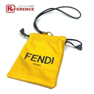 FENDI フェンディ 7AR898 フォンホルダー フォンポーチ ロゴ ネックストラップ付き ポーチ レザー イエロー ユニセックス【中古】