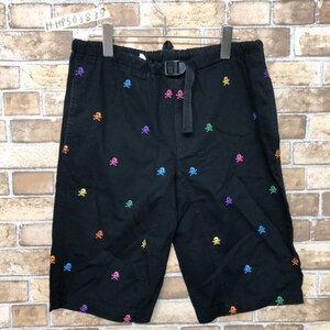 Billy ビリー メンズ アジャスターベルト付 カラフル スカル刺繍 ショート ハーフパンツ S 黒 綿100% 個性的