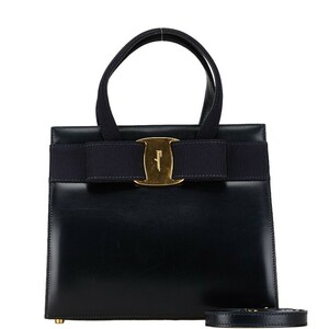 サルヴァトーレフェラガモ ヴァラリボン ハンドバッグ ショルダーバッグ 2WAY BA214178 ブラック レザー Salvatore Ferragamo 【中古】