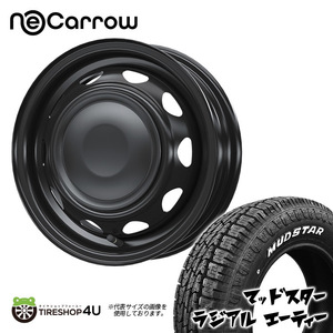 4本セット NeoCarrow 12x3.50B 12/100/110/114.3 +34 ブラック MUDSTAR radial A/T 145/80R12 80/78N ホワイトレター 軽トラ 軽バン