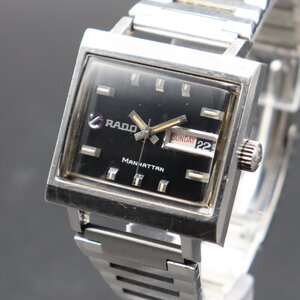 希少なワイドケース RADO MANHATTAN ラドー マンハッタン 自動巻き スクエア 黒 タツノオトシゴ デイデイト アンティーク 1960年代 メンズ