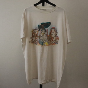 g350 90sビンテージ USA製 KATZ 半袖プリントTシャツ■1990年代製 約XLサイズ アニマル 白 ホワイト アメカジ ストリート 古着卸 激安 希少