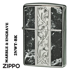 zippo(ジッポーライター) MARBLE&ENGRAVE ニッケルメッキ ブラック　大理石調　唐草　アラベスク　2NWT-BK 【ネコポス可】