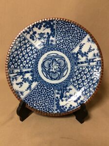 QE5192/いげ皿 染付 八方割 松竹梅の図 飾皿