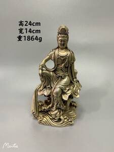 【聚寶齋*銅製*自在觀音】 稀少物品 置物 古賞物 中国時代美術