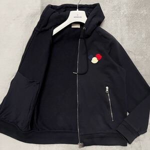 Lsize★MONCLER MAGLIA CARDIGAN モンクレール マグリア ジップ パーカー フーディ ブルゾン トリコロール ワッペン Wジップ メンズ 紺