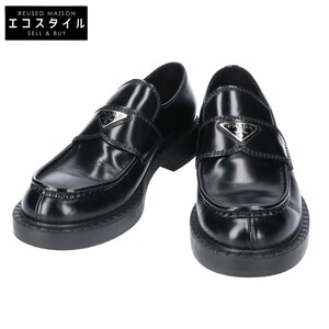 PRADA プラダ 2DE127 チョコレート ブラッシュドレザー ローファー シューズ 8 1/2 ブラック メンズ