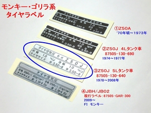 □最高精密再現 ホンダ モンキー タイヤラベル Z50J 5Lタンク ☆2/ 1978～08年 87505-130-640/Z50A/Z50J/4Lタンク/5Lタンク/87505-GAR-300