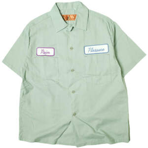 THE モンゴリアンチョップス 日本製 P＆P PAIN＆PLEASURE SHIRT ショートスリーブワークシャツ 2 Light Green 半袖 ワッペン g17117