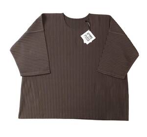 未使用 HOMME PLISSE ISSEY MIYAKE オムプリッセ イッセイミヤケ プリーツ カットソー Tシャツ トップス ブラウン 3　（ma)