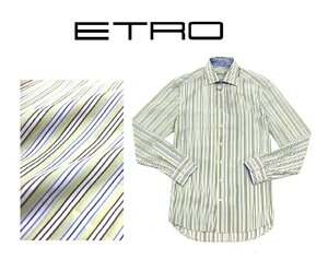 7万新品◆38=S◆エトロ◆ストライプ柄 イタリア製コットンシャツ イエロー黄×マルチカラー【ETRO】1円