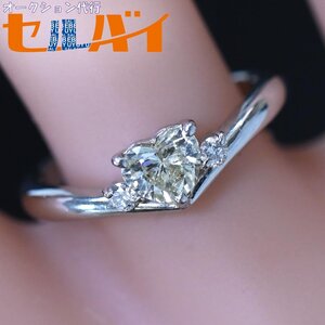 本物 美品 0.448ct 大粒ハート形ブリリアントカット ダイヤモンドリング PT900 サイズ約9.5号 ハイジュエリー 指輪 保存箱 鑑定書付き