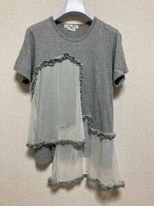 COMME des GARCONS コムデギャルソン レース シフォン 半袖Tシャツ M グレー×白 AD2012