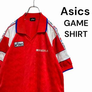 【00s】asics サッカーシャツ 襟付き メンズ XL アノニマス 赤 アシックス オニツカタイガー onitukatiger ゲームシャツ ユニフォーム