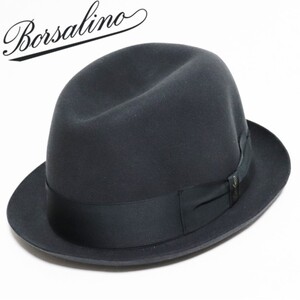 《Borsalino ボルサリーノ》新品 イタリア製 秋冬 高級ラビットファーフェルトハット ウールハット 61(XL) S0847