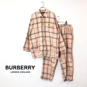 1D1874-F◆ BURBERRY LONDON バーバリー パジャマシャツ セットアップ パンツ チェック 総柄 ◆ sizeL コットン 古着 メンズ 秋冬