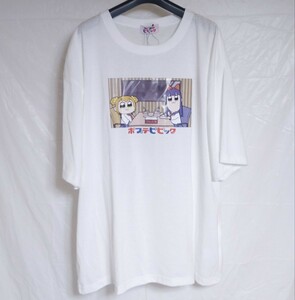 ポプテピピック サンリオ キキララ オンエア フロントプリント Ｔシャツ ホワイト メンズ 3L〜4Lサイズ キーホルダー付き 傷汚れあり