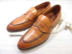 HH超美品 【サントーニ Santoni】 6670 レザー Uチップ コインローファー スリッポン 紳士靴 (メンズ) size6 ライトブラウン ■30MZA5914■