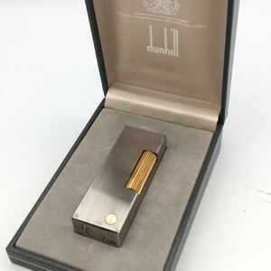 ★E11026/dunhill ダンヒル/ガスライター/dロゴ/シルバー×ゴールド/箱付/火花OK す