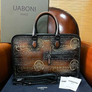 最高級 参考定価40万◆UABONI*ユアボニ*幻のパティーヌ*ブリーフケース*EU製◆ビジネスバッグ 手染 本革 カーフスキン 鞄