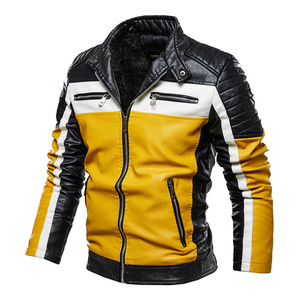 メンズレザージャケット ライダースジャケット バイクジャケット ジャンパー ブルゾン革ジャン 厚手 裏起毛 2色L~3XL選択 黄色 Lサイズ