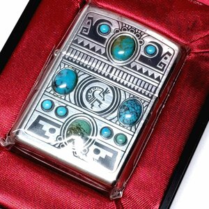 【侍】新品 未使用 インディアンストーン 2006年製 3月 ターコイズ装飾 ZIPPO ジッポー 箱付 20+851