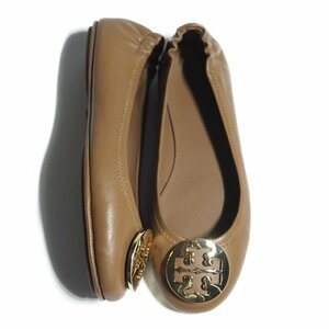 M6717R1　▼TORY BURCH トリーバーチ▼　レザー バレエシューズ ブラウン ゴールド 7M/23.5cm 茶 金 フラットシューズ パンプス