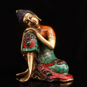 【古寶奇蔵】銅製・寶石嵌・彩繪・描金・自在仏・置物・賞物・中国時代美術