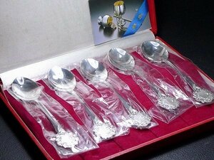 ▲60G1322▲純銀製・ティースプーン・5本セット・1本約20g・ケース付