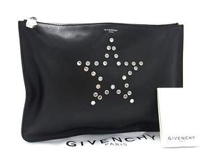 1円 ■美品■ GIVENCHY ジバンシィ レザー スター 星 クラッチバッグ セカンドバッグ メンズ レディース ブラック系 FF3237