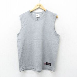 L/古着 ナイキ NIKE ノースリーブ ビンテージ Tシャツ メンズ 90s ワンポイントロゴ センタースウォッシュ クルーネック グ