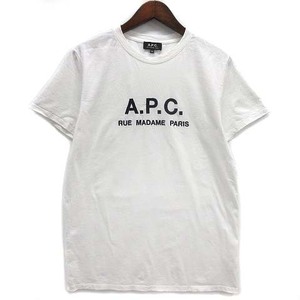 アーペーセー A.P.C. RUE MADAME PARIS ロゴ 刺? Tシャツ カットソー 半袖 クルーネック ホワイト 白 M メンズ