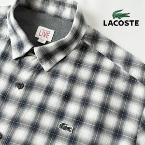 (美品) ラコステ LACOSTE ボタンダウン 長袖シャツ FR40 US M (日本L) ネイビー ホワイト チェック柄 CH2797 シャツ